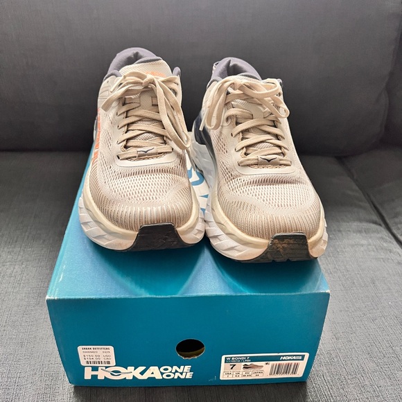 Hoka Bondi 7 Grey and Orange/blue Athletic Shoes - Picture 3 of 9